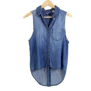 BDG Womens Sleeveless Denim Button-Up Top With Chest Pocket & High-Low Hem XS